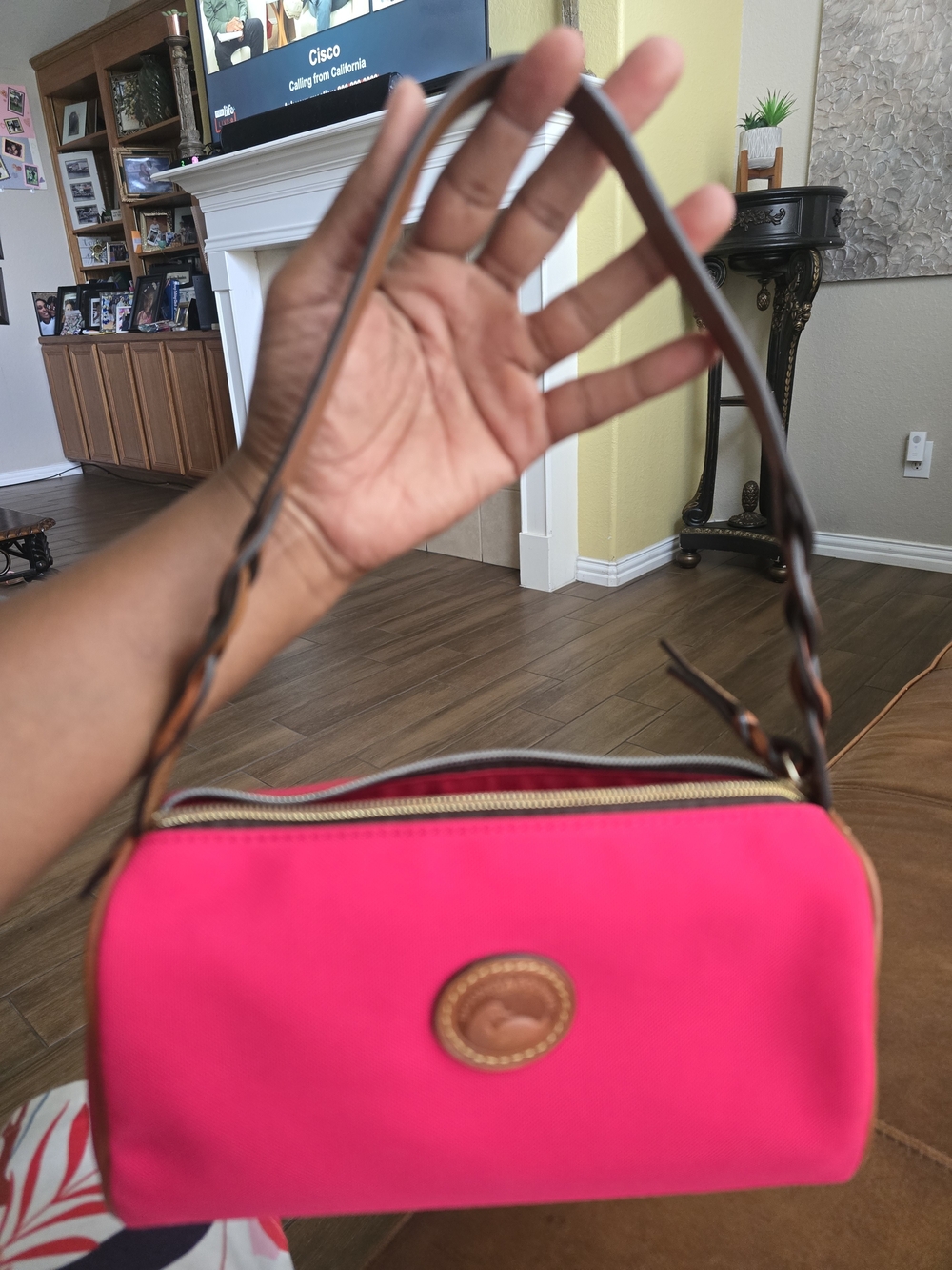 Dooney And Bourke  Red/Pink Shoulder Bag with Brown Strap